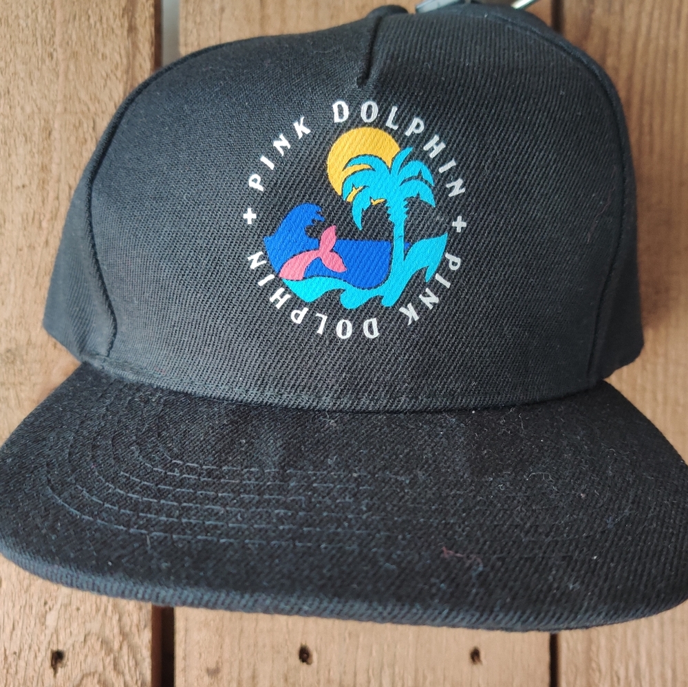 Pink Dolphin Snapback Hat Black OSFA Adjustable Solid Outdoor